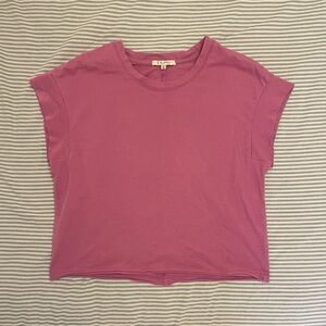 Z Supply Cyler Cotton Cropped Tee Pink Rolled Hem Boxy XS